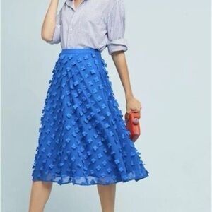 Anthropologie Sapphire Blue Alice Textured Midi Skirt